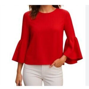 New Zara Top Womens Sz L  Red Casual Career Bell Sleeve Pullover